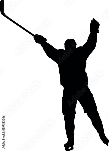 Ice hockey player silhouette victory celebration