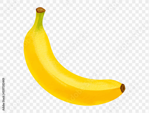 Watercolor illustration of a single ripe banana with yellow peel, simple and vibrant tropical fruit design. Vector.