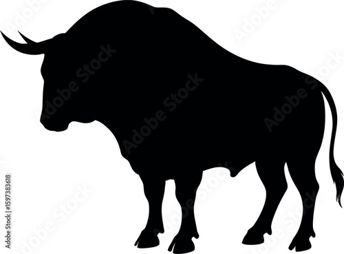 Powerful black bull silhouette strength and dominance