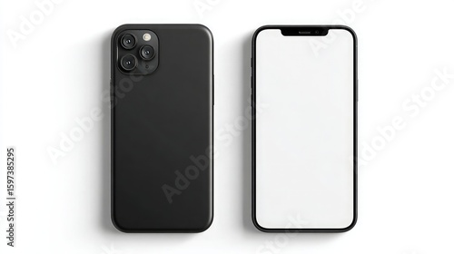 Modern black smartphone displaying blank screen and back view