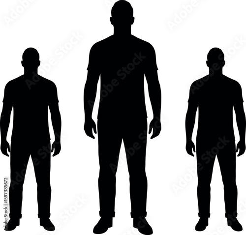 Diverse male silhouettes tall medium short