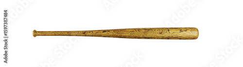 Photography Wooden baseball bat isolated on white background, realistic style, cutout object