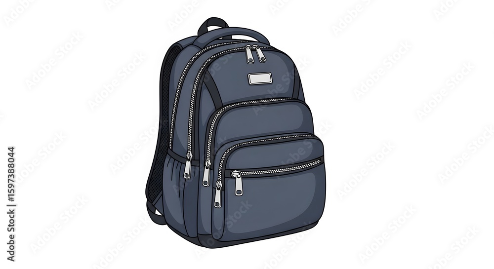 Fototapeta premium Dark Gray Backpack with Silver Zippers Isolated on White