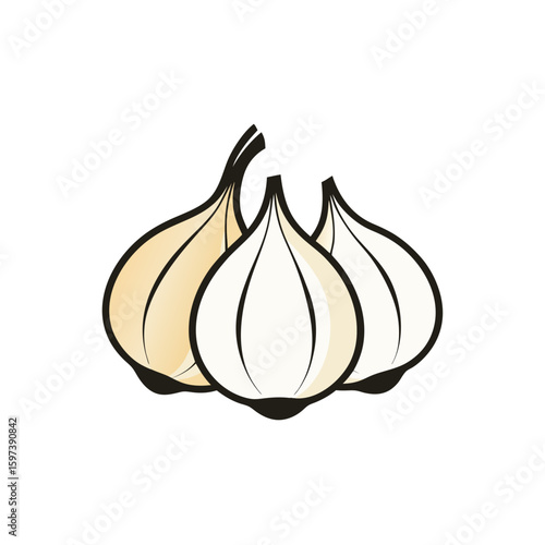 set of hand drawn garlic heads with individual 
