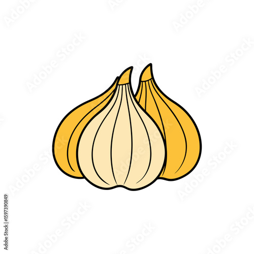 set of hand drawn garlic heads with individual 