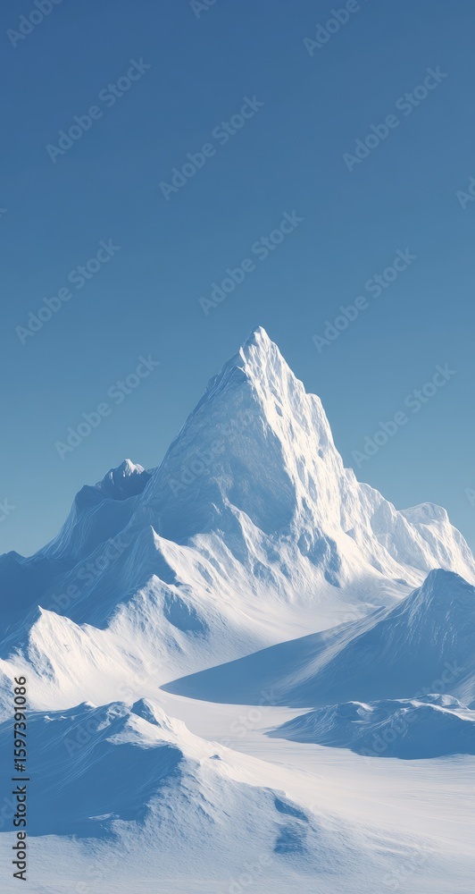 Fototapeta premium Snowy mountain peak against a clear blue sky