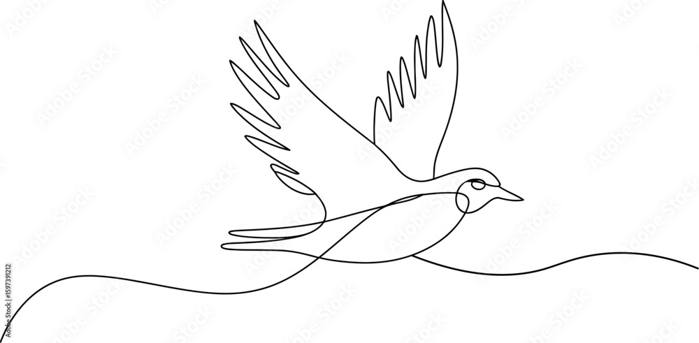 Obraz premium Minimalist single line drawing of a bird in flight on white background
