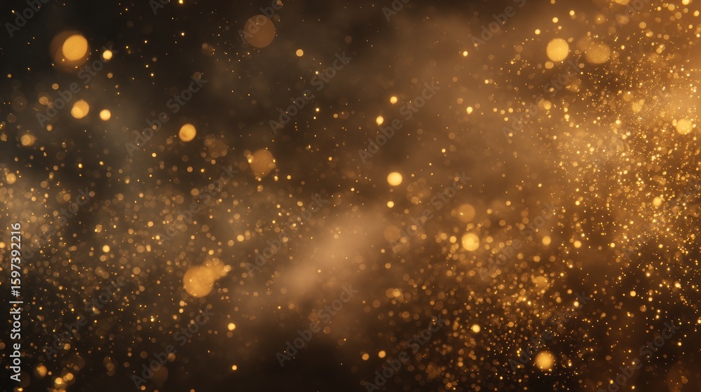 Fototapeta premium Golden glitter particles on a dark background.