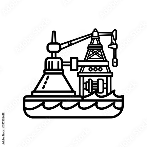 Oil drilling platform with crane over water