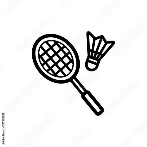 badminton racket and shuttlecock outline icons