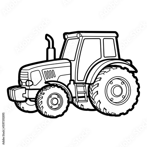 Tractor with large tires and cabin outline for agricultural use