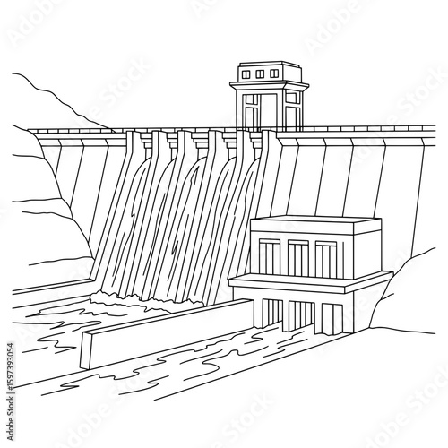 Hydroelectric dam with water reservoir and power station