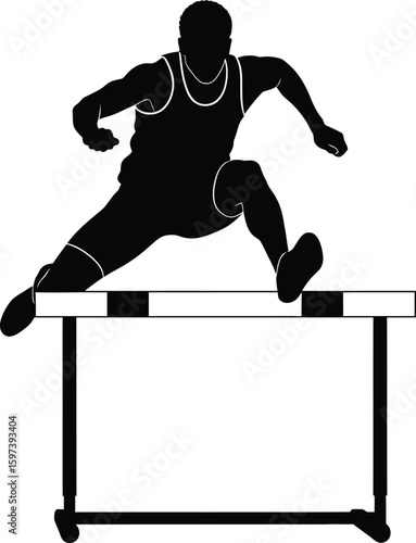 Vector art of hurdler jumping over a hurdle isolated on transparent background