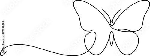 Elegant Butterfly Continuous Line Art Design on White Background