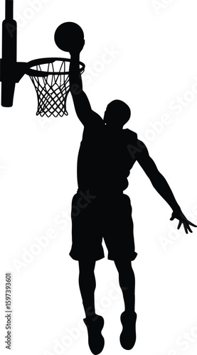 Vector art of basketball player dunking the ball isolated on transparent background