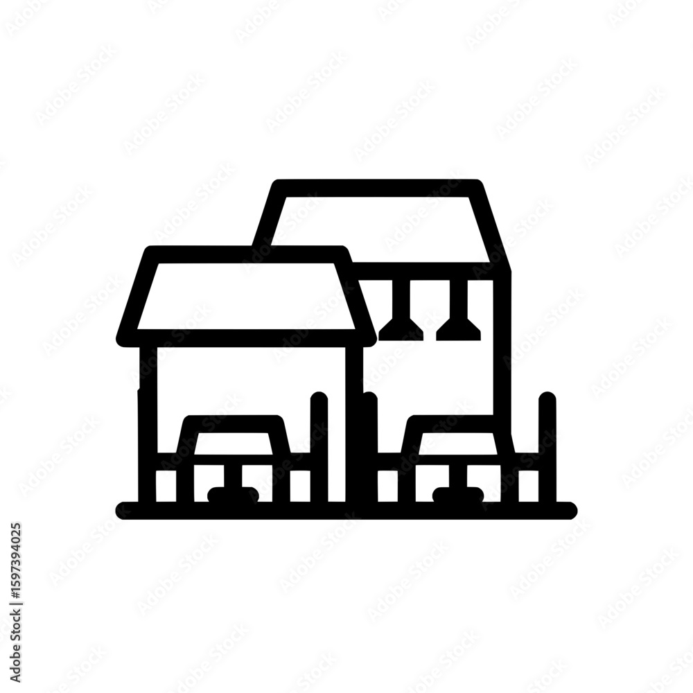 Outdoor house with deck and porch in outline style Outdoor house with deck and porch in outline style