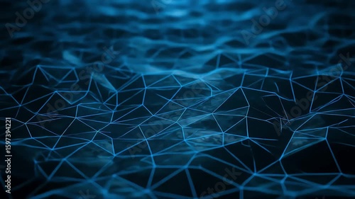 Abstract representation of blue water waves with a polygonal network, creating a digital ocean effect