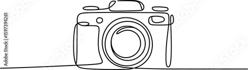 Continuous Line Drawing of a Camera on White Background