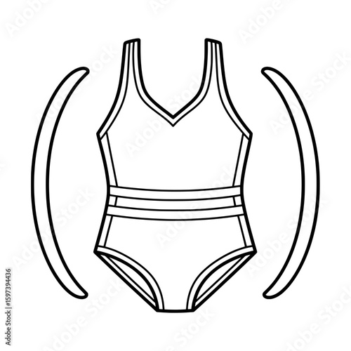 Swimsuit outline with waves for beach and pool themes
