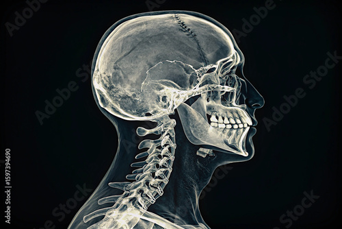 Detailed X-ray fusion on a human subject, highlighting the intricate bone and lung structures of the upper body