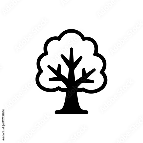 Outline of a tree with a wide canopy and branching limbs