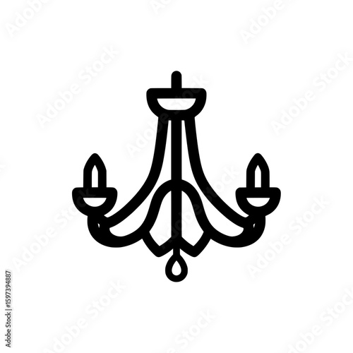 Chandelier icon with elegant curved arms for decorative lighting