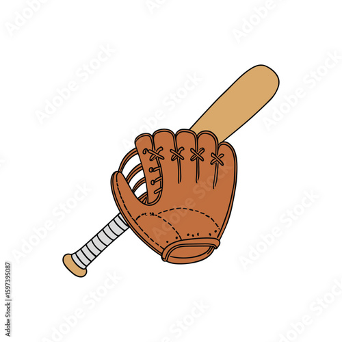 Illustration of a baseball bat with a ball beside it