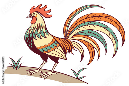 Bright and Bold Rooster Drawing

