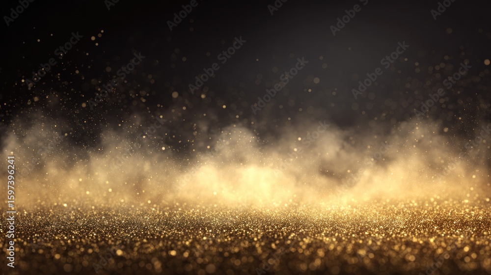 Fototapeta premium Golden glitter background with smoky effect.