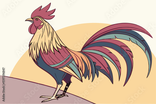 Rainbow-Toned Rooster Vector Art
