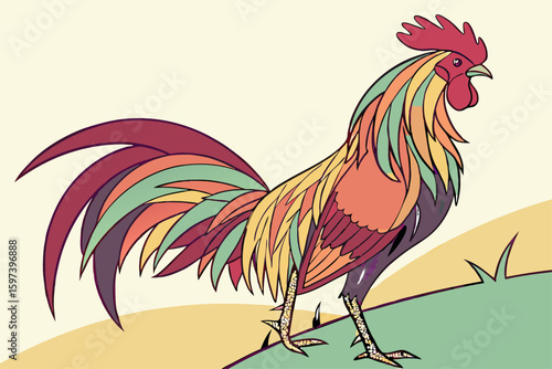 Rooster with Artistic Feather Palette
