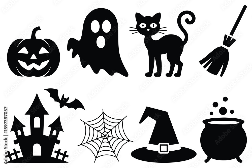 Halloween icons black silhouettes pumpkin ghost Halloween icons black silhouettes pumpkin ghost