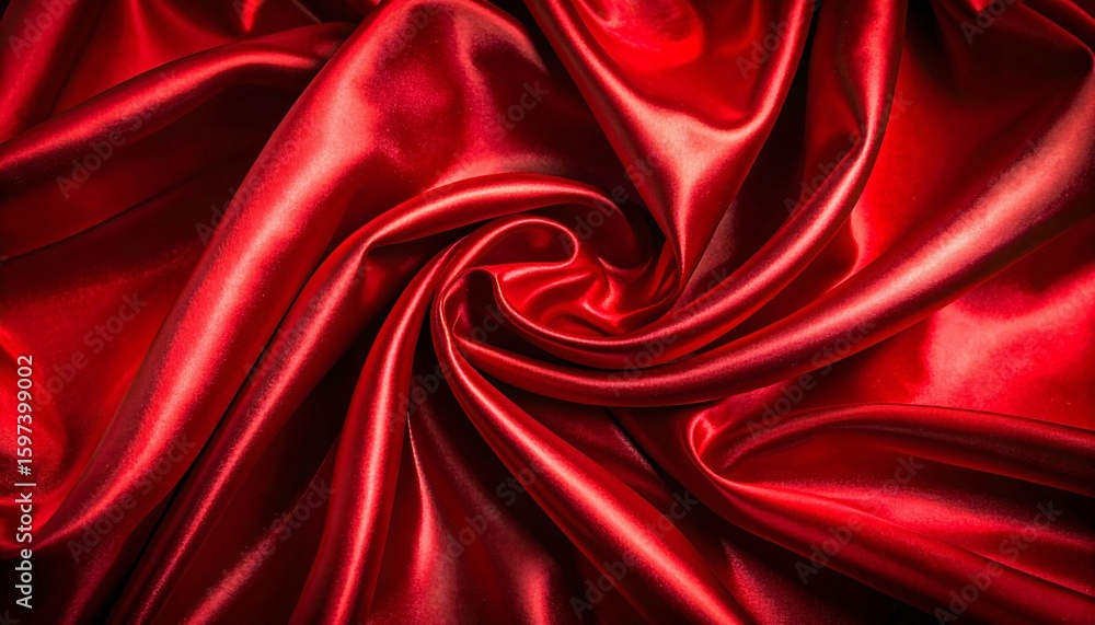 Obraz premium Luxurious red satin fabric with elegant folds and swirling patterns texture