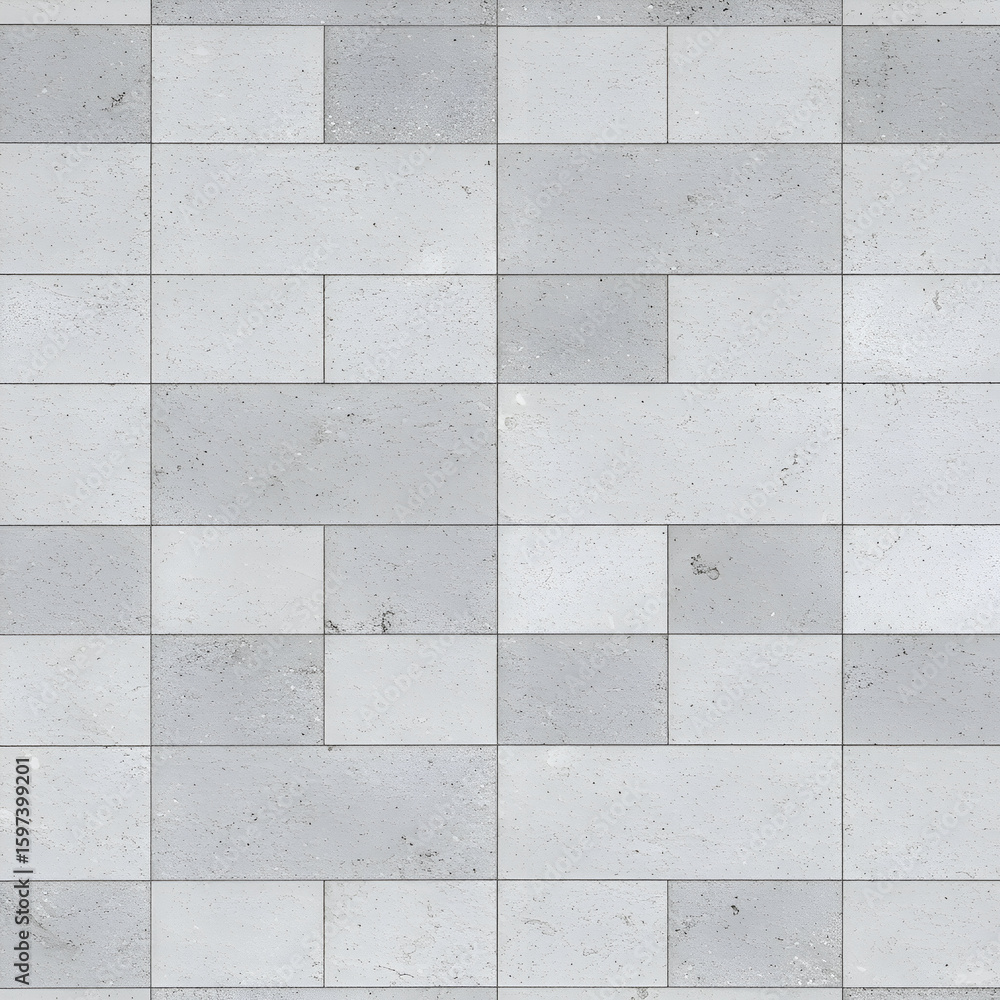 Obraz premium Gray concrete tile pattern with grout lines showing a repeating rectangular mosaic. No people or objects. Architectural design background for construction or interior design.