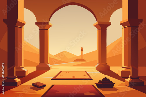 ancient desert temple living room with sandstone 