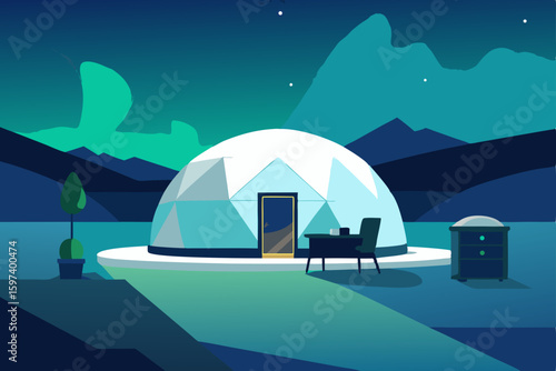 arctic dome habitat living room with layered  