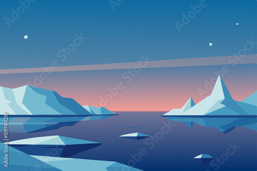 calm arctic landscape with floating icebergs 