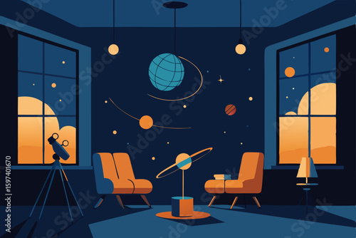 celestial observatory living room with planetary 