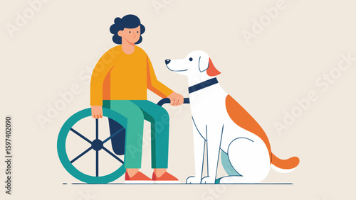 Disabled person in wheelchair with service dog providing support and companionship