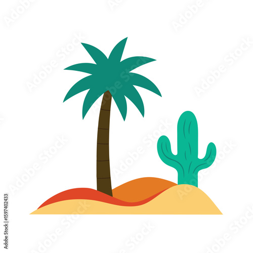 palm tree growing beside cactus desert oasis