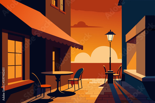 cozy caf  patio on a cobblestone street at golden