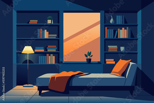 cozy reading nook living room with built in shelve 