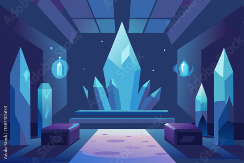 crystal cavern living room with glowing quartz 