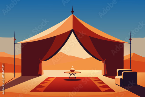 desert glamping living room under a canvas tent 