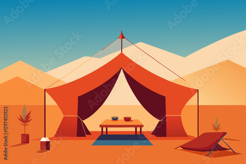 desert glamping living room under a canvas tent 
