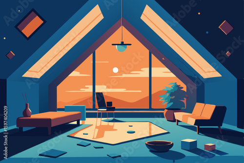 dream flooded attic living room with floating 