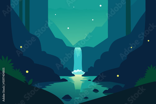 enchanted glen with soft moss  fireflies  