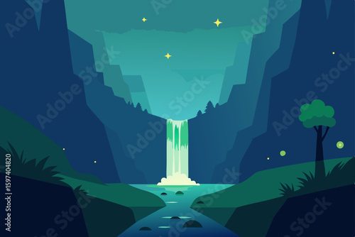 enchanted glen with soft moss  fireflies  
