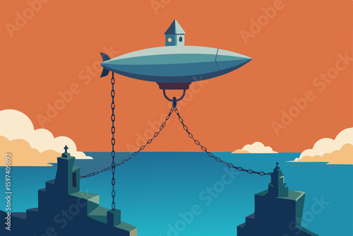 fantasy airship dock hovering over a floating 
