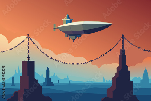 fantasy airship dock hovering over a floating 